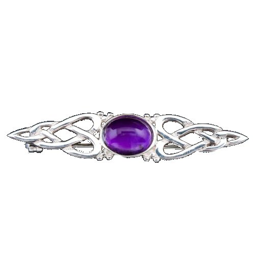 Image 1 of Celtic Knot Purple Amethyst Bar Twist Design Sterling Silver Brooch