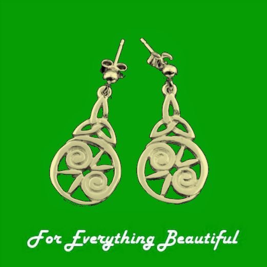 Image 0 of Celtic Floral Design Trinity Knot Drop 9K Yellow Gold Earrings