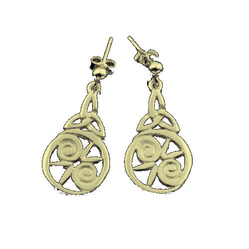 Image 1 of Celtic Floral Design Trinity Knot Drop 9K Yellow Gold Earrings