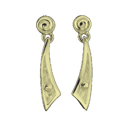 Image 1 of Celtic Scottish Armoury Design Drop 9K Yellow Gold Earrings