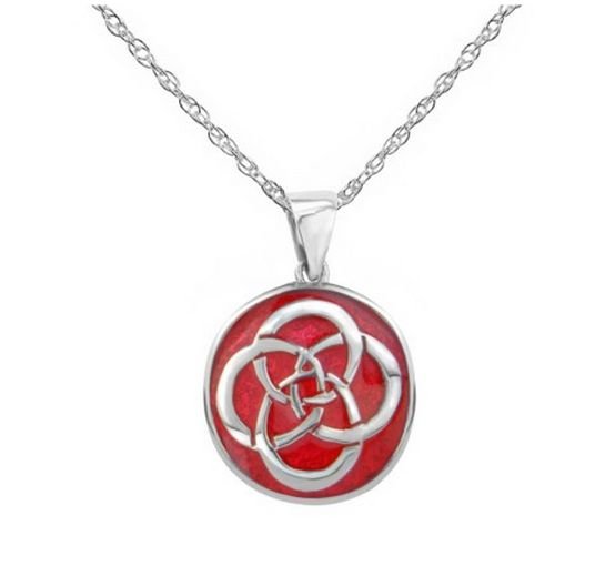 Image 1 of Celtic Infinity Knot Red Enamel Circular Sterling Silver Pendant