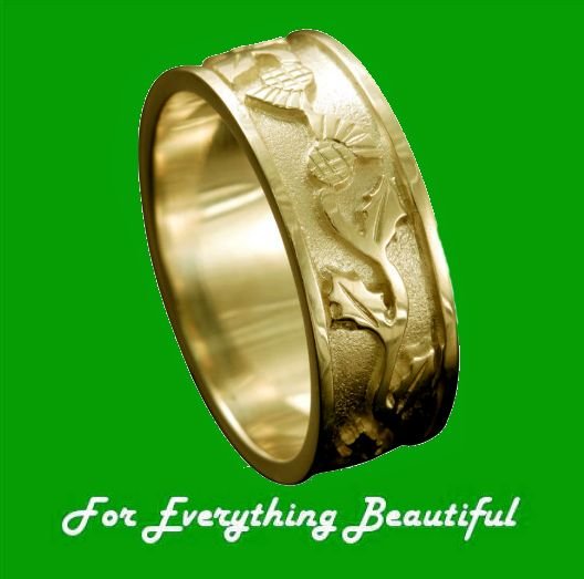 Image 0 of Scotland Thistle Wide Mens Wedding 9K Yellow Gold Ring Band Sizes A-Q