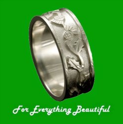 Scotland Thistle Wide Mens Wedding Palladium Ring Band Sizes A-Q