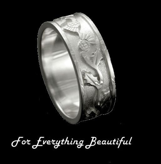 Image 0 of Scotland Thistle Wide Ladies Wedding Sterling Silver Ring Band Sizes R-Z