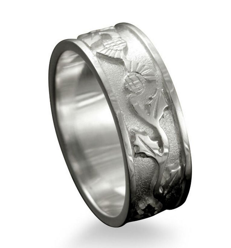Image 1 of Scotland Thistle Wide Ladies Wedding Sterling Silver Ring Band Sizes R-Z
