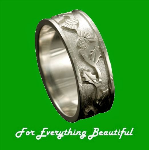 Image 0 of Scotland Thistle Wide Ladies Wedding Palladium Ring Band Sizes A-Q