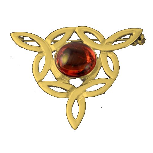 Image 1 of Celtic Knot Amber Flower Triangular 9K Yellow Gold Brooch