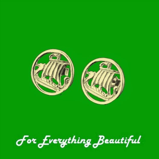 Image 0 of Viking Ship Design Norse Round Small Stud 9K Yellow Gold Earrings 