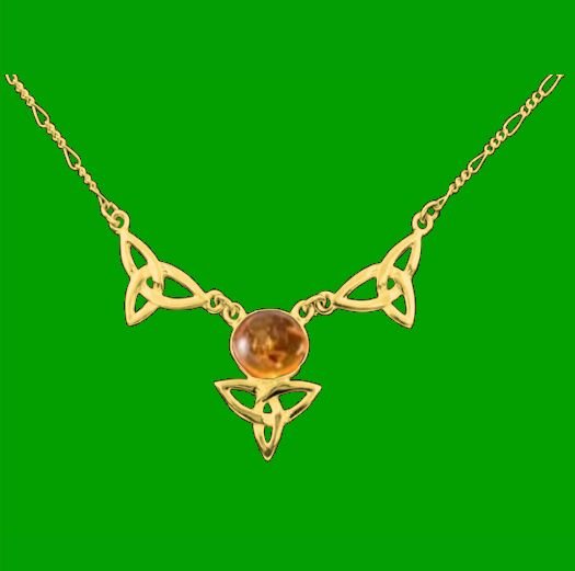 Image 0 of Celtic Treble Trinity Knot Amber Design 9K Yellow Gold Necklace