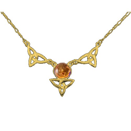 Image 1 of Celtic Treble Trinity Knot Amber Design 9K Yellow Gold Necklace
