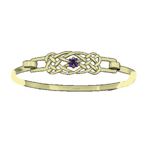 Image 1 of Celtic Knotwork Interlace Purple Amethyst Design 9K Yellow Gold Bangle