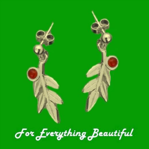 Image 0 of Rowan Tree Leaf Cornelian Drop 9K Yellow Gold Earrings