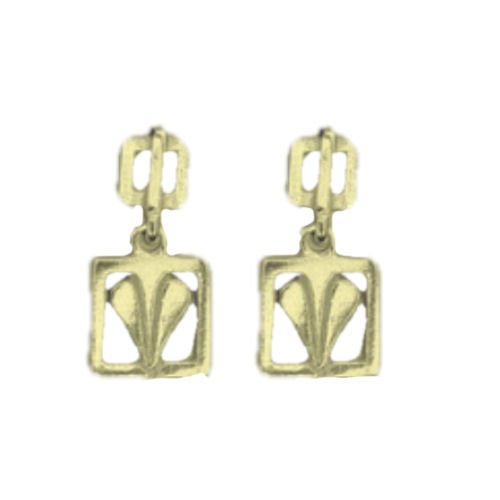 Image 1 of Glasgow Girls Leaf Square Art Nouveau Drop 9K Yellow Gold Earrings