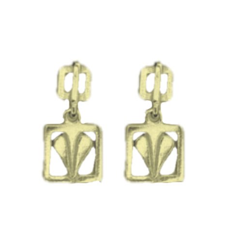 Image 1 of Glasgow Girls Leaf Square Art Nouveau Drop 9K Yellow Gold Earrings