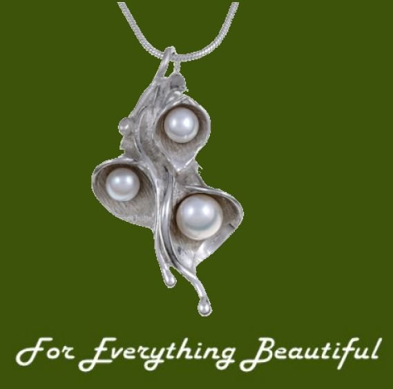 Image 0 of Lily Floral Triple Cultured Freshwater Pearl Stylish Pewter Pendant