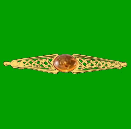Image 0 of Celtic Knot Amber Bar Design 9K Yellow Gold Brooch