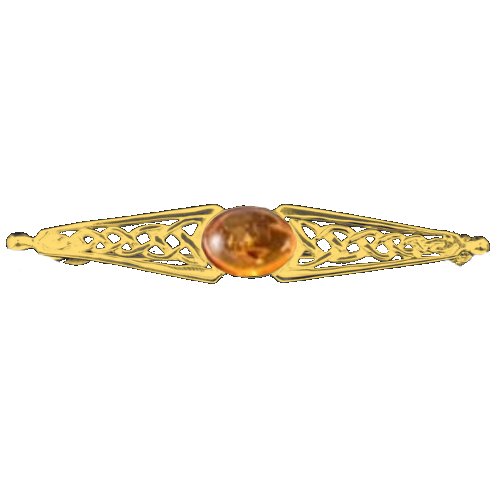 Image 1 of Celtic Knot Amber Bar Design 9K Yellow Gold Brooch