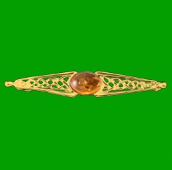 Celtic Knot Amber Bar Design 9K Yellow Gold Brooch