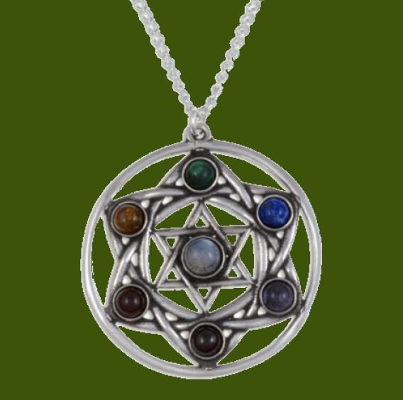 Image 0 of Star Chakra Openwork Seven Gemstone Stylish Pewter Pendant