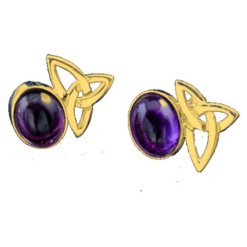 Image 1 of Celtic Star Trinity Knot Oval Amethyst Stud 9K Yellow Gold Earrings