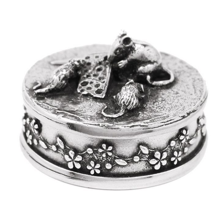 Image 1 of Mouse Animal Themed Stylish Pewter Decorative Trinket Box