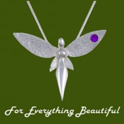 Fairy Figure Hammered Textured Wings Purple Crystal Stylish Pewter Pendant