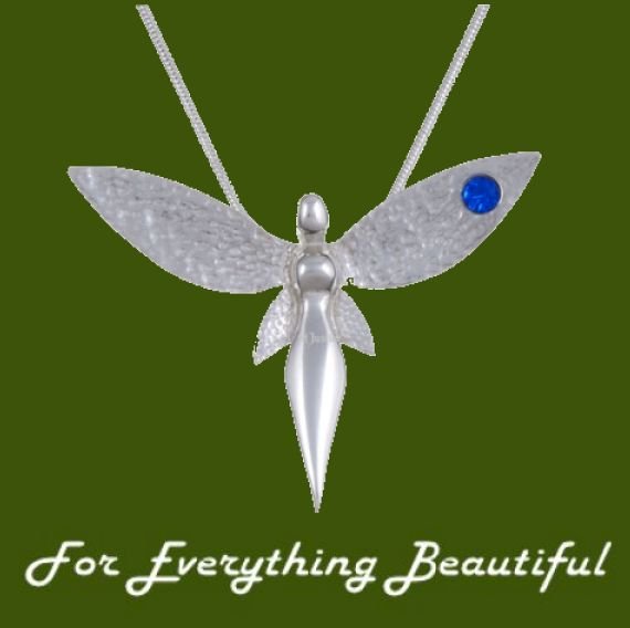 Image 0 of Fairy Figure Hammered Textured Wings Blue Crystal Stylish Pewter Pendant