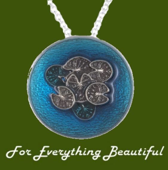 Image 0 of Lily Pad Cluster Pool Enamel Themed Stylish Pewter Pendant