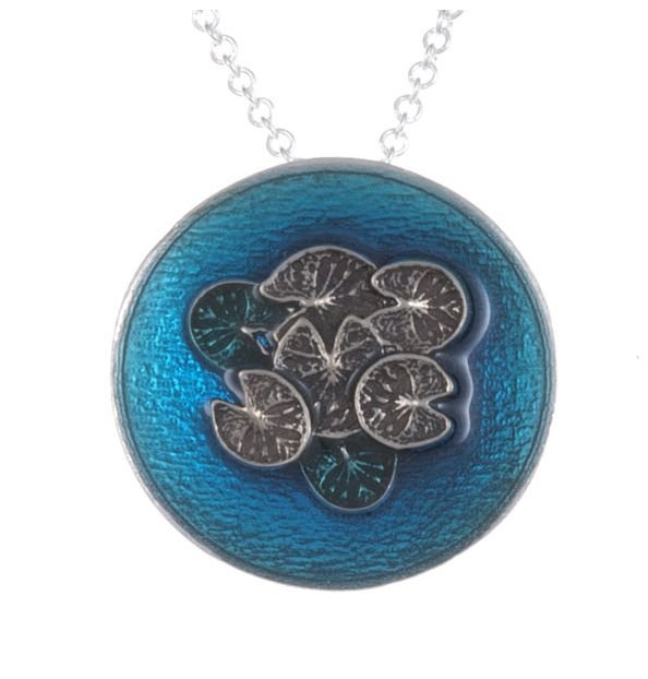 Image 1 of Lily Pad Cluster Pool Enamel Themed Stylish Pewter Pendant