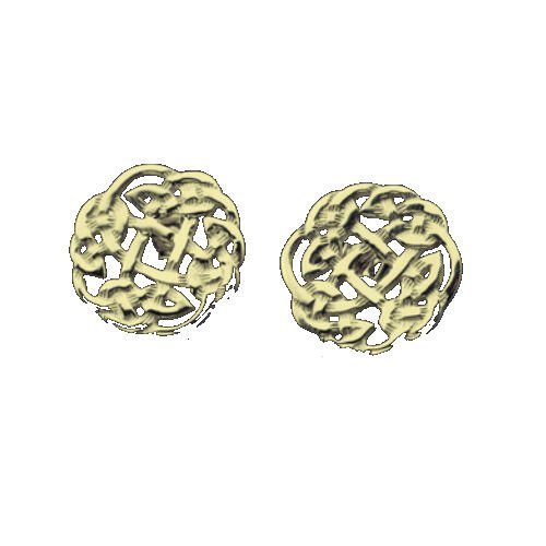 Image 1 of Celtic Floral Puff Motif Small Stud 9K Yellow Gold Earrings