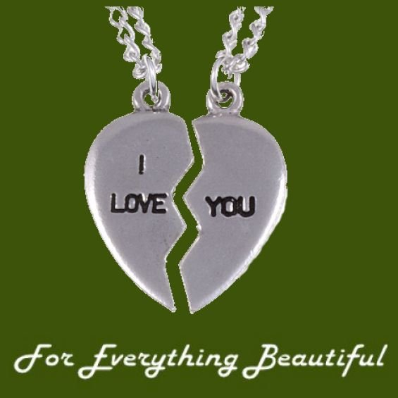 Image 0 of I Love You Broken Heart Two Halves Stylish Pewter Pendants