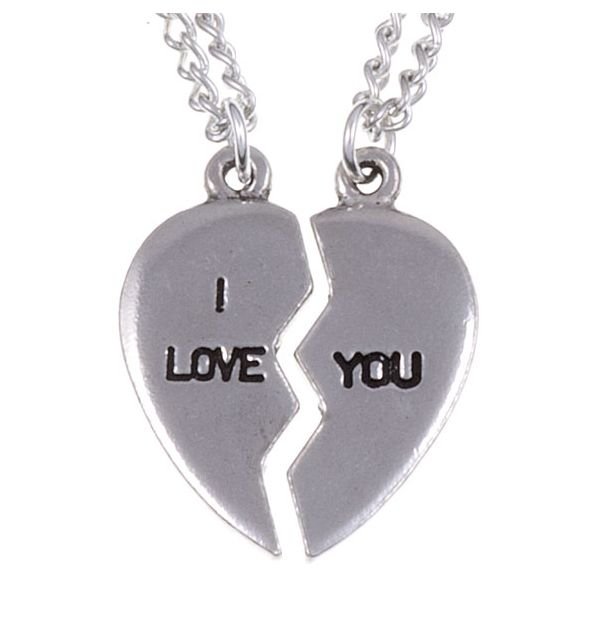 Image 1 of I Love You Broken Heart Two Halves Stylish Pewter Pendants