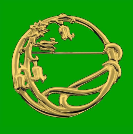 Image 0 of Scottish Bluebells Circular Design Large 9K Yellow Gold Brooch