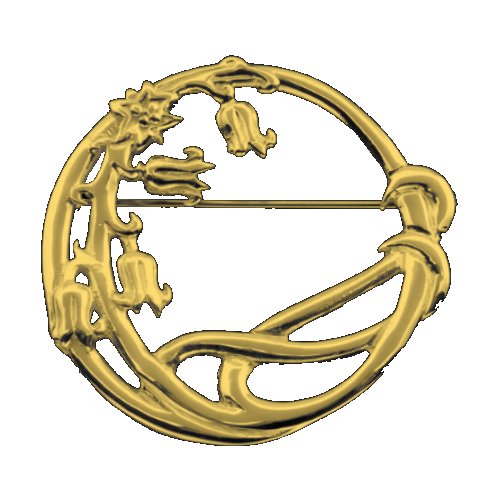 Image 1 of Scottish Bluebells Circular Design Large 9K Yellow Gold Brooch