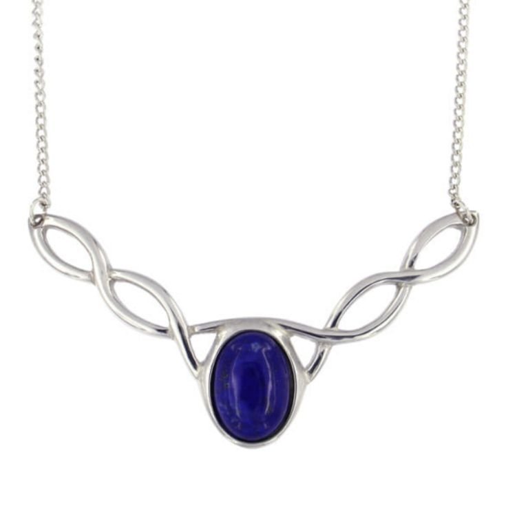 Image 1 of Celtic Knotwork Lapis Lazuli Design Stylish Pewter Necklace