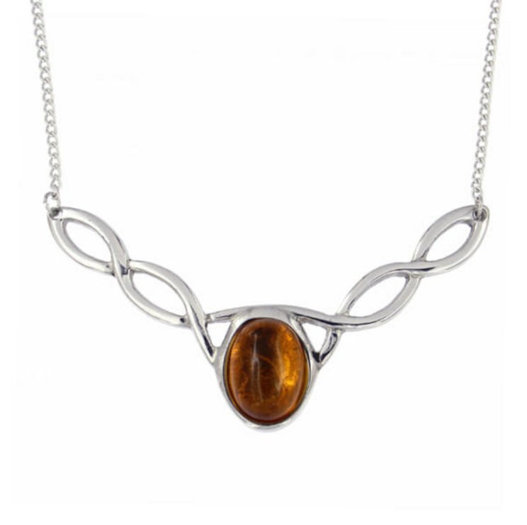 Image 1 of Celtic Knotwork Amber Design Stylish Pewter Necklace