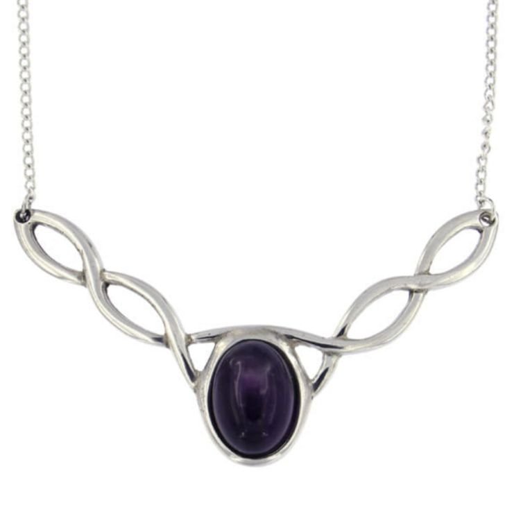 Image 1 of Celtic Knotwork Amethyst Design Stylish Pewter Necklace