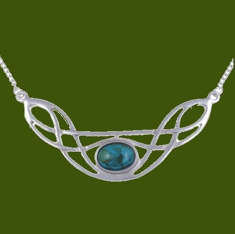 Image 0 of Celtic Bow Knotwork Turquoise Design Stylish Pewter Necklace