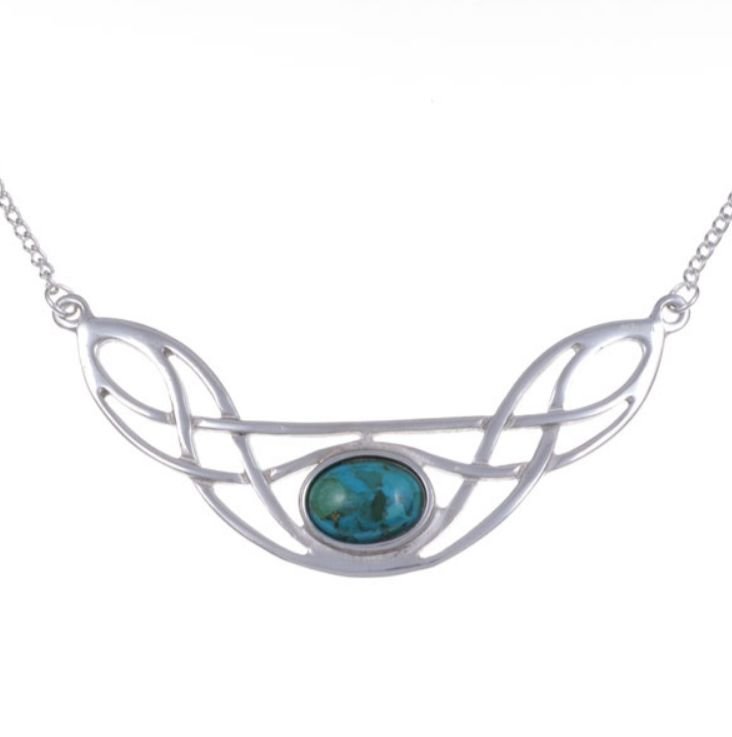 Image 1 of Celtic Bow Knotwork Turquoise Design Stylish Pewter Necklace