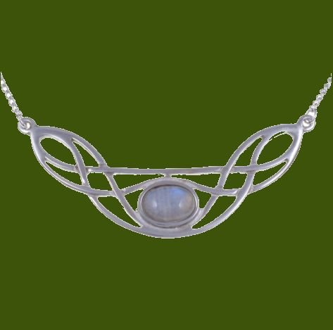 Image 0 of Celtic Bow Knotwork Rainbow Moonstone Design Stylish Pewter Necklace