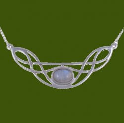 Celtic Bow Knotwork Rainbow Moonstone Design Stylish Pewter Necklace