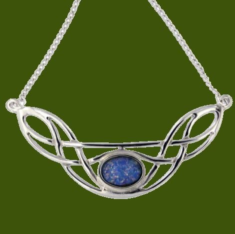 Image 0 of Celtic Bow Knotwork Opal Glass Stone Design Stylish Pewter Necklace