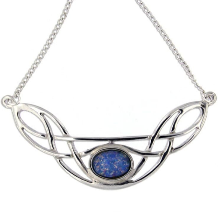 Image 1 of Celtic Bow Knotwork Opal Glass Stone Design Stylish Pewter Necklace