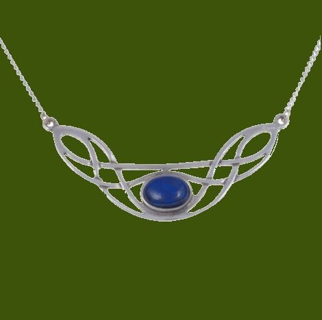 Image 0 of Celtic Bow Knotwork Lapis Lazuli Design Stylish Pewter Necklace