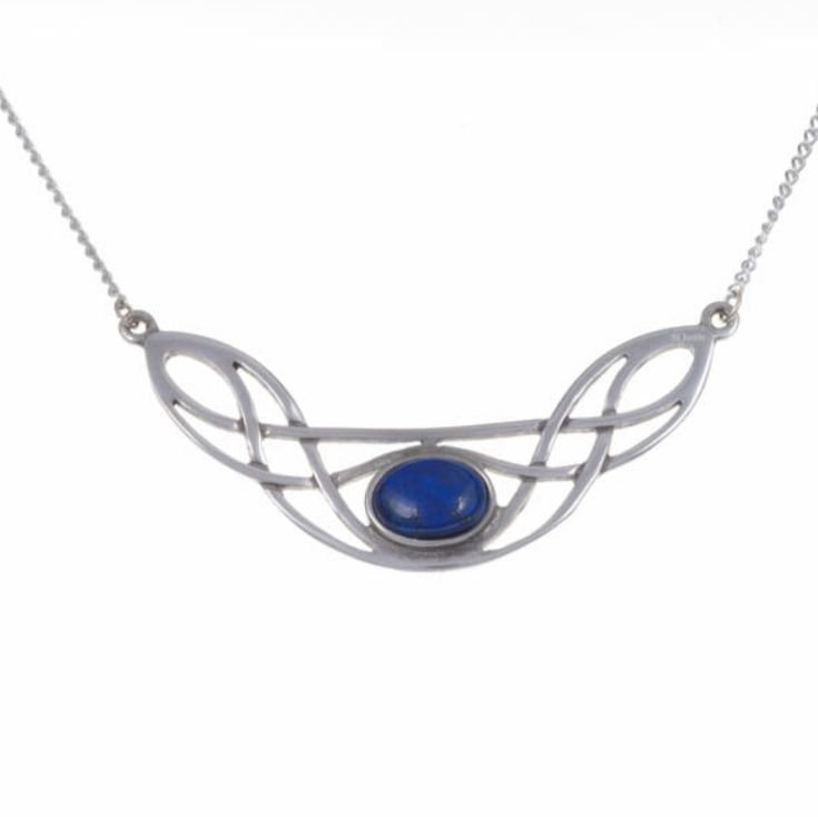 Image 1 of Celtic Bow Knotwork Lapis Lazuli Design Stylish Pewter Necklace
