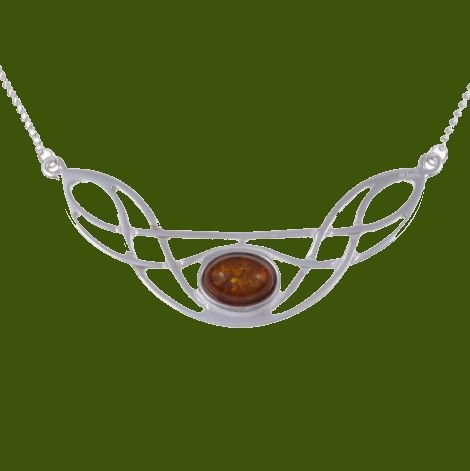 Image 0 of Celtic Bow Knotwork Amber Design Stylish Pewter Necklace