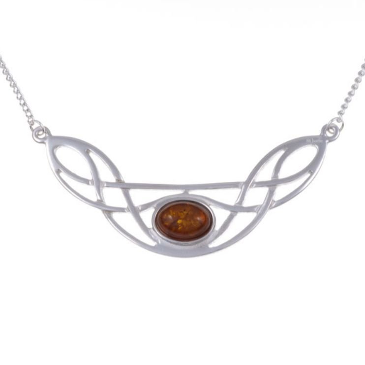 Image 1 of Celtic Bow Knotwork Amber Design Stylish Pewter Necklace