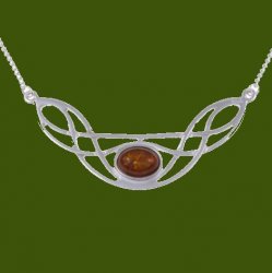 Celtic Bow Knotwork Amber Design Stylish Pewter Necklace