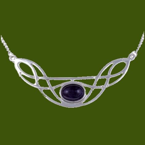 Image 0 of Celtic Bow Knotwork Amethyst Design Stylish Pewter Necklace