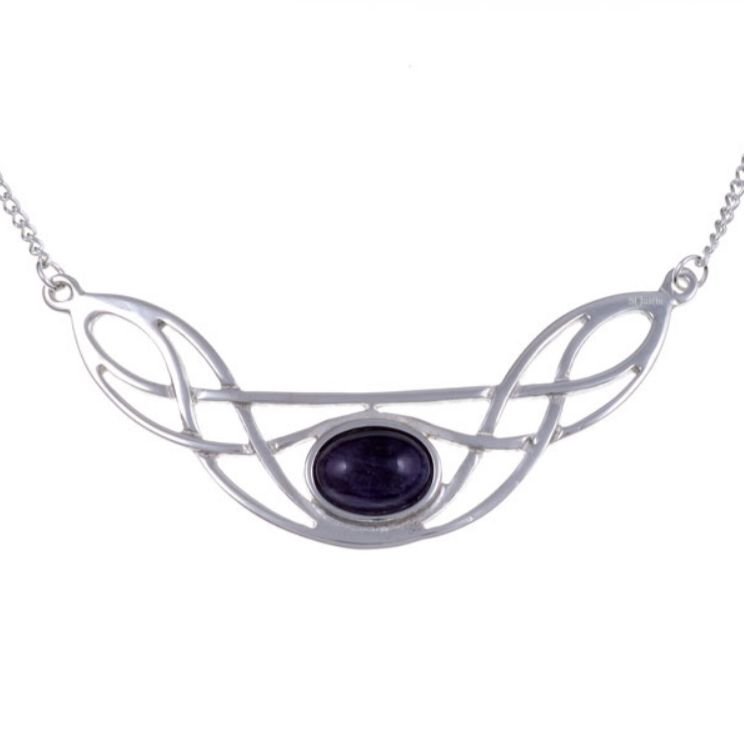 Image 1 of Celtic Bow Knotwork Amethyst Design Stylish Pewter Necklace